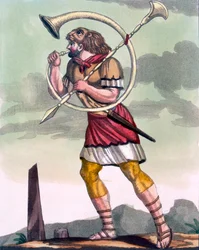 Buccinatore, trombeteiro e trompetista militar, ilustração de &39;L&39;Antique Rome&39;, gravada por Labrousse, publicada em 1796